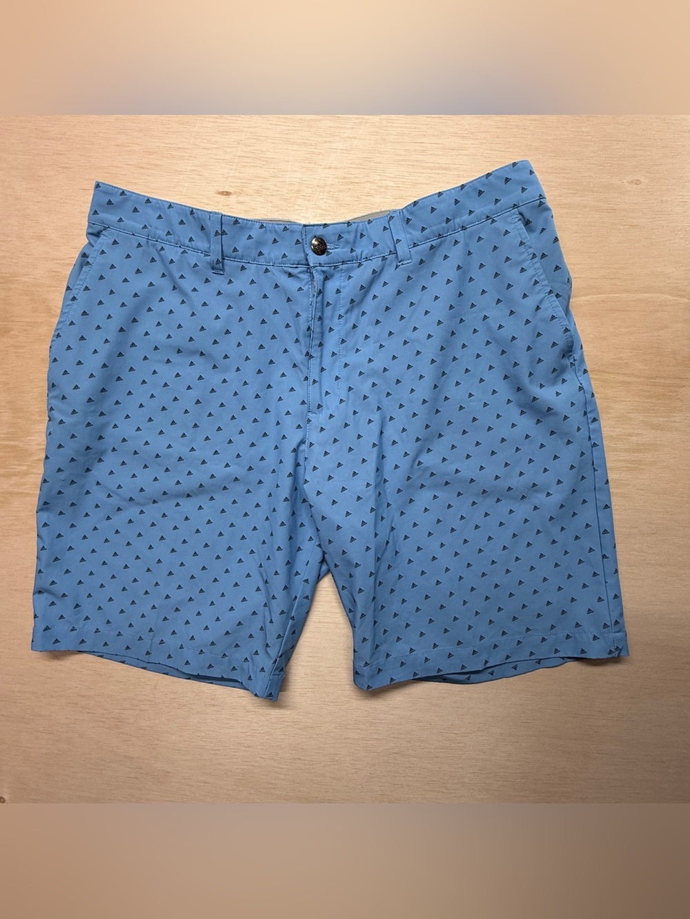 Adidas Golf Shorts Mens Size 38 Blue All Over Logo Print Performance